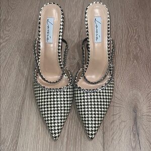 Lonia Houndstooth Rhinestone Mules